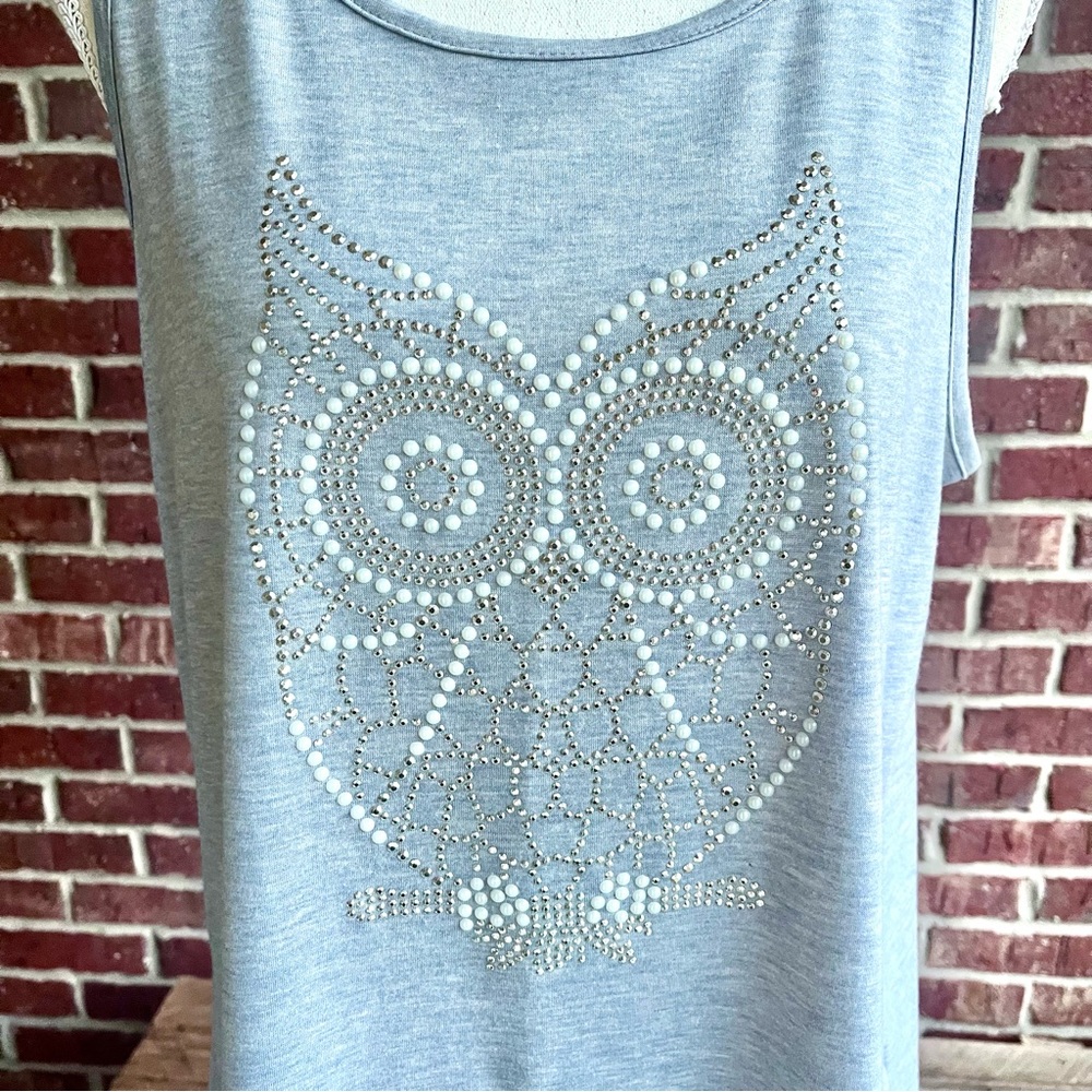 Bling Owl Design Lady’s Tank Top; Size Medium
